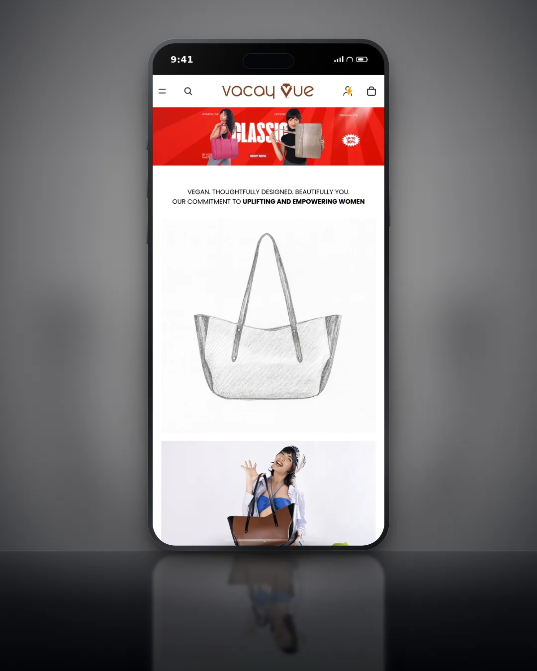 Vacay Vue - Shopify Store for a Women's Handbag Brand